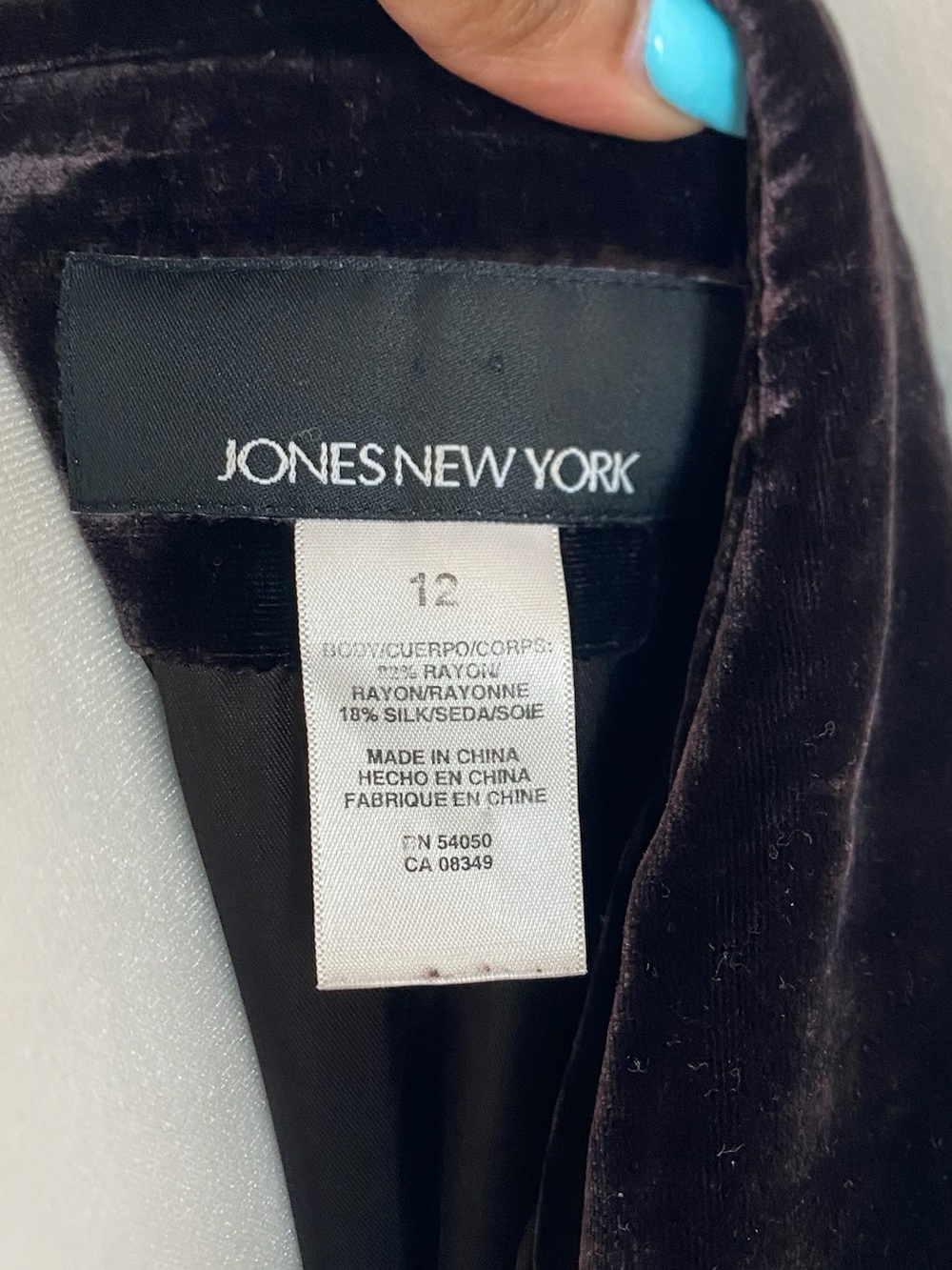 Jones New York Velvet Single-Button Blazer - Dark Plum CB279 - Picture 4 of 6